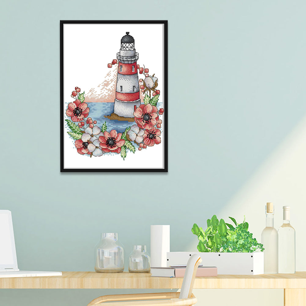 Flowers Lighthouse - 14CT Stamped Cross Stitch 22 *30CM