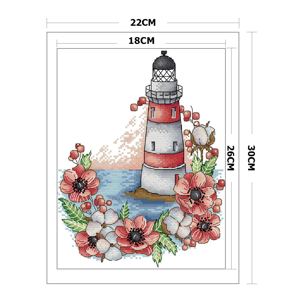 Flowers Lighthouse - 14CT Stamped Cross Stitch 22 *30CM