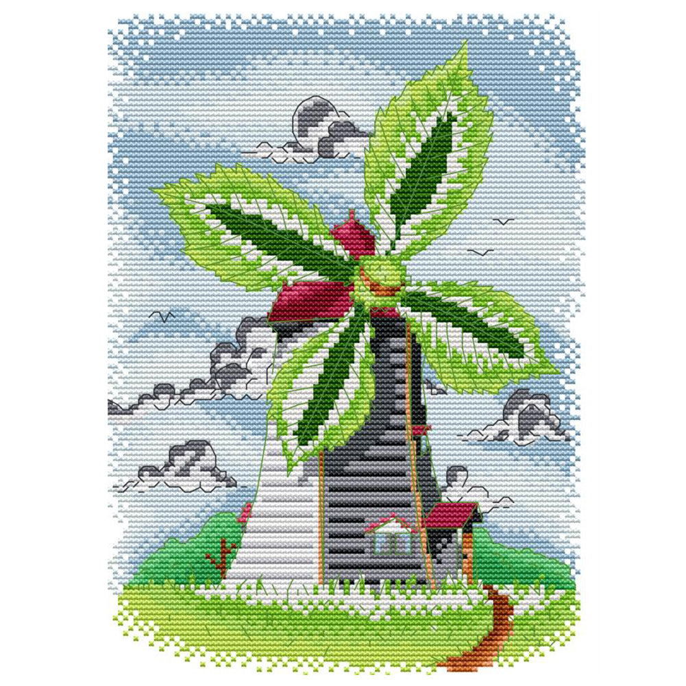 Summer Windmill - 14CT Stamped Cross Stitch 25*31CM