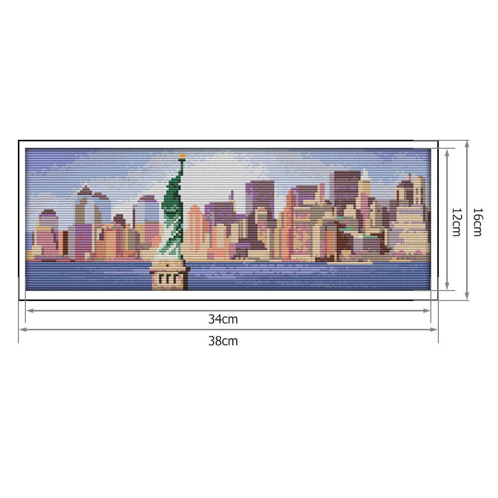 Statue Liberty - 14CT Stamped Cross Stitch 38*16CM