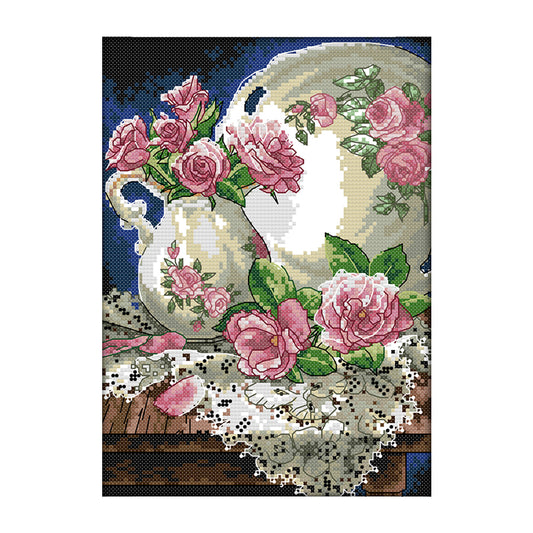 Vase Rose - 14CT Stamped Cross Stitch 21*30CM