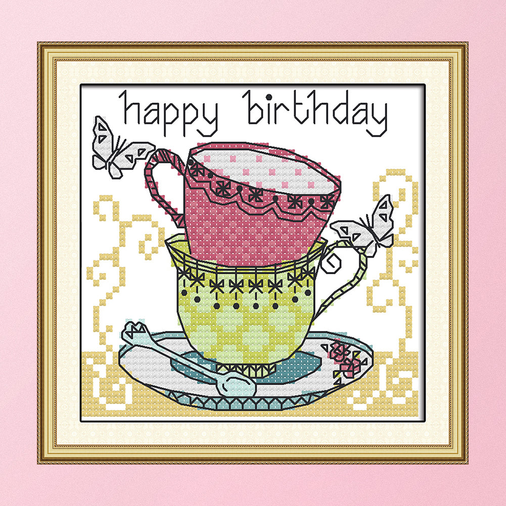 Teacup - 14CT Stamped Cross Stitch 15*14CM