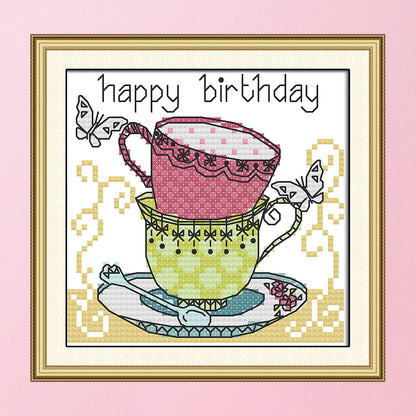 Teacup - 14CT Stamped Cross Stitch 15*14CM