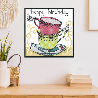 Teacup - 14CT Stamped Cross Stitch 15*14CM