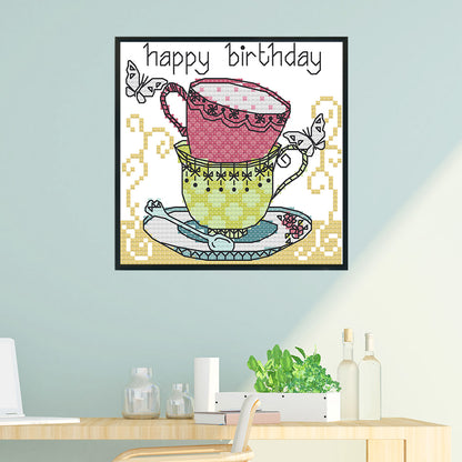 Teacup - 14CT Stamped Cross Stitch 15*14CM