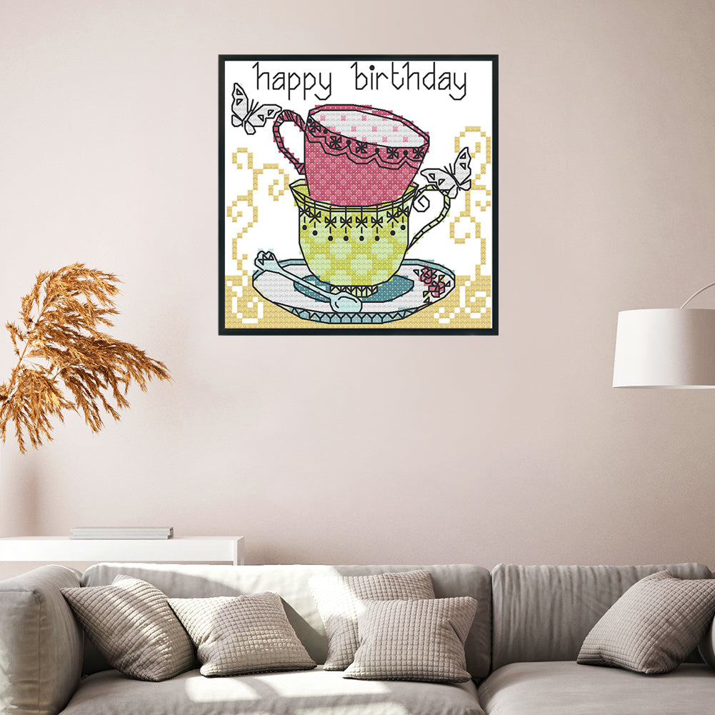 Teacup - 14CT Stamped Cross Stitch 15*14CM