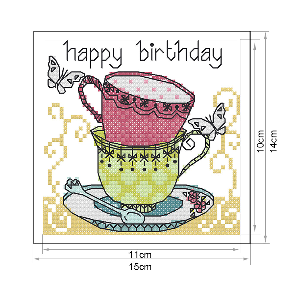 Teacup - 14CT Stamped Cross Stitch 15*14CM