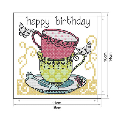 Teacup - 14CT Stamped Cross Stitch 15*14CM