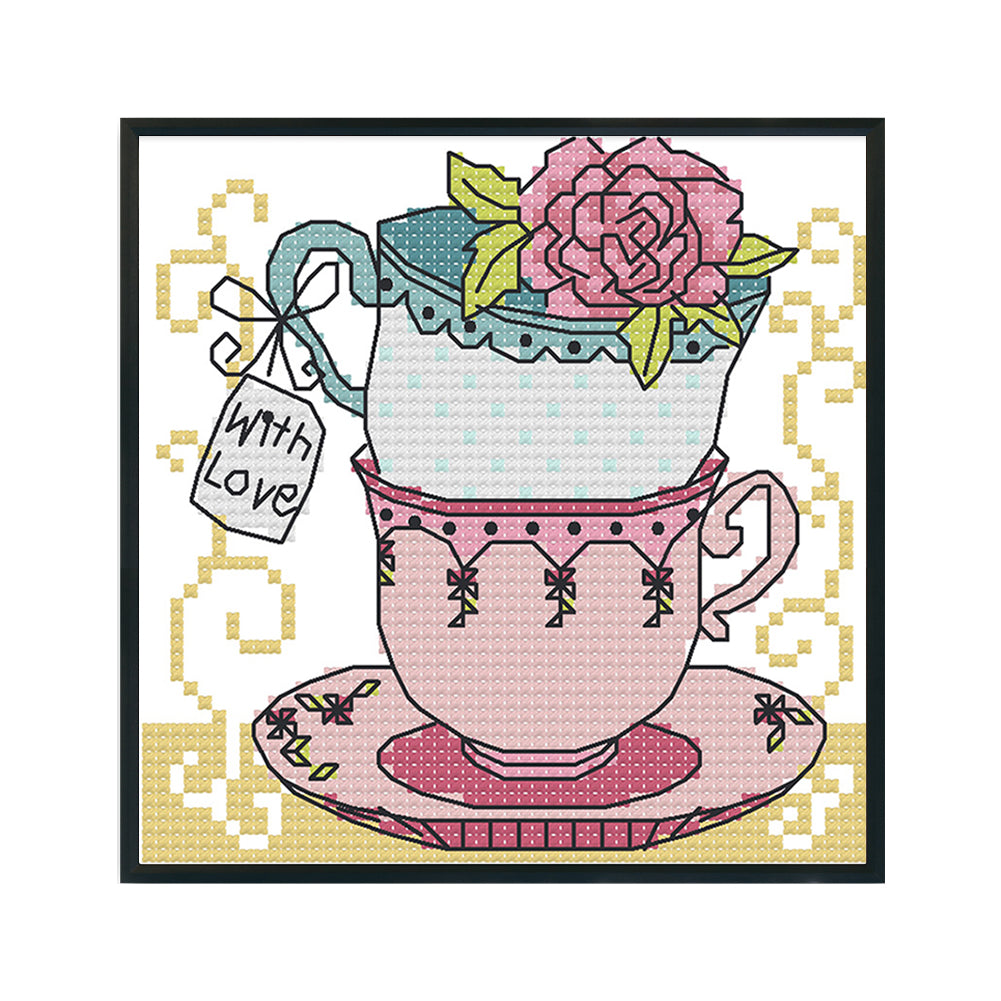 Teacup - 14CT Stamped Cross Stitch 15*15CM