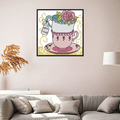 Teacup - 14CT Stamped Cross Stitch 15*15CM