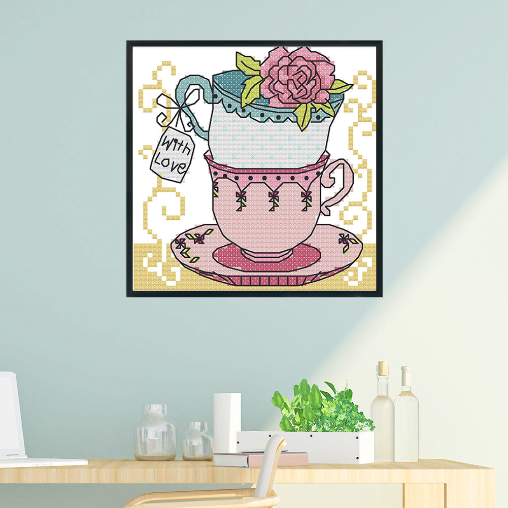 Teacup - 14CT Stamped Cross Stitch 15*15CM