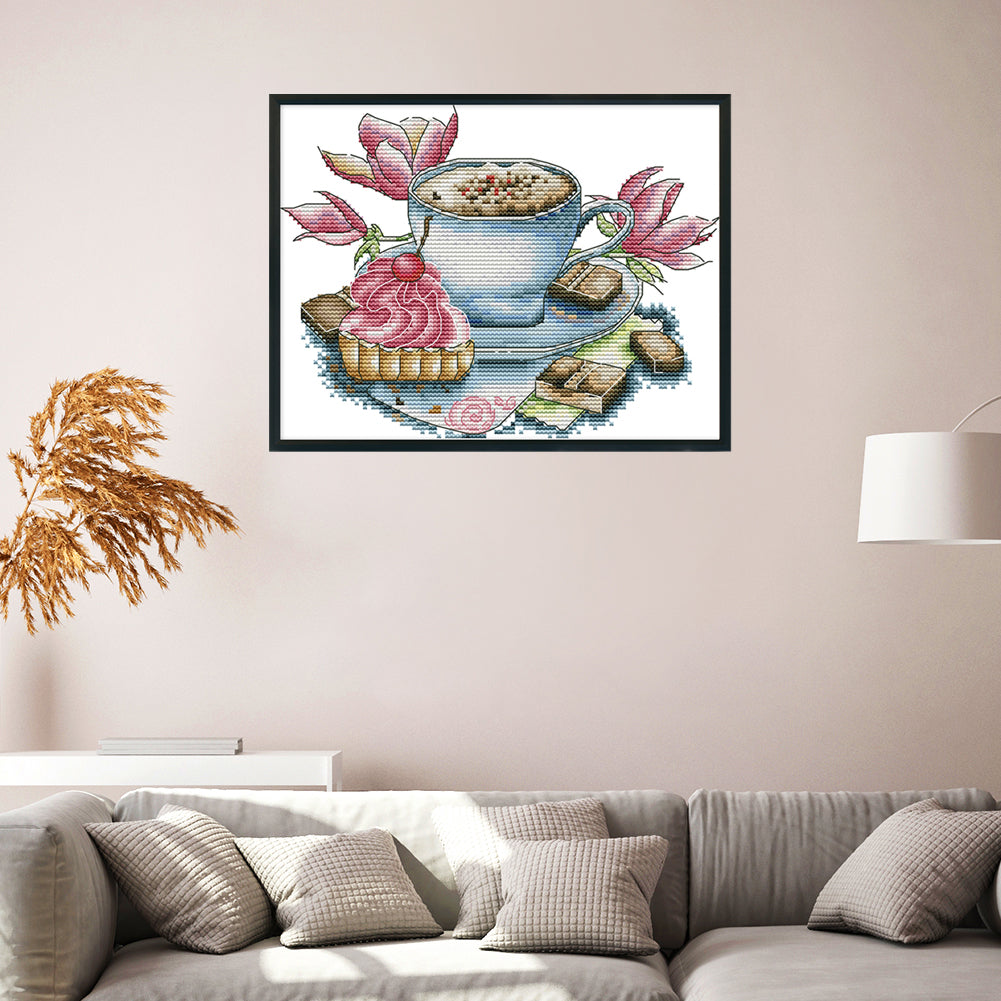 Teacup - 14CT Stamped Cross Stitch 27*20CM