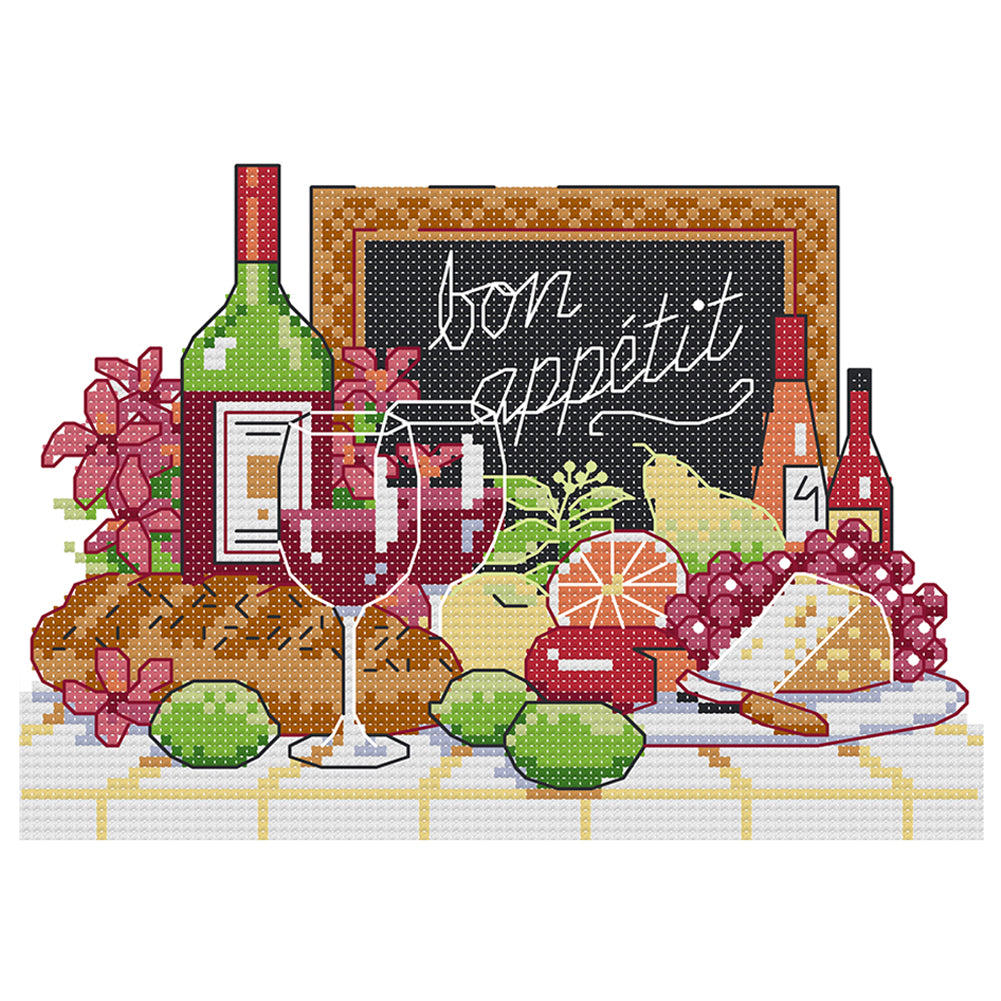 Wine - 14CT Stamped Cross Stitch 21*16CM