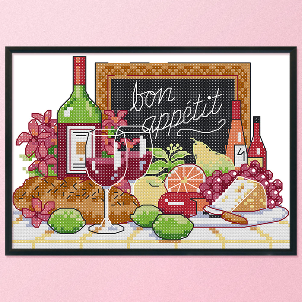 Wine - 14CT Stamped Cross Stitch 21*16CM