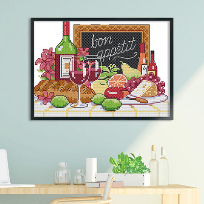 Wine - 14CT Stamped Cross Stitch 21*16CM