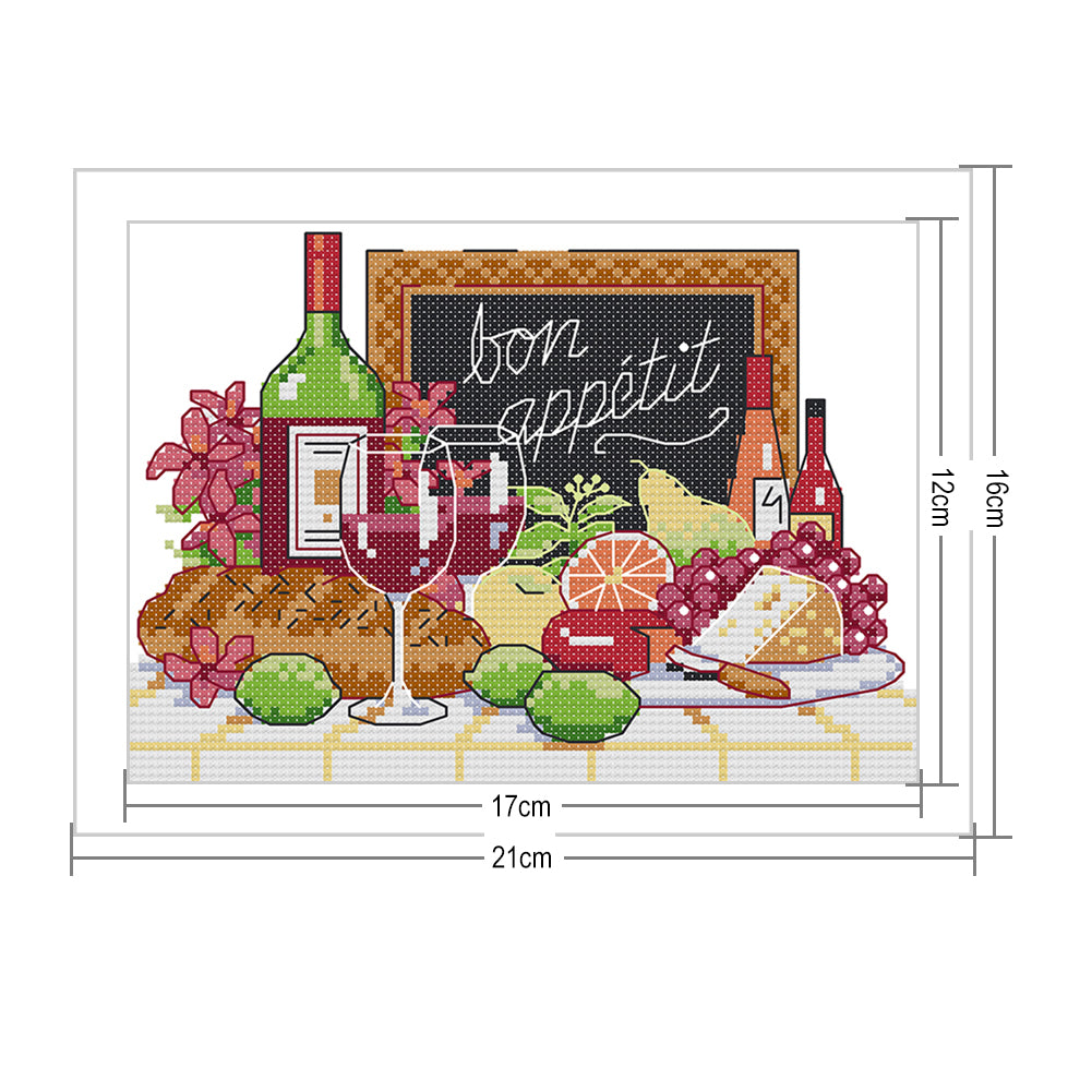 Wine - 14CT Stamped Cross Stitch 21*16CM