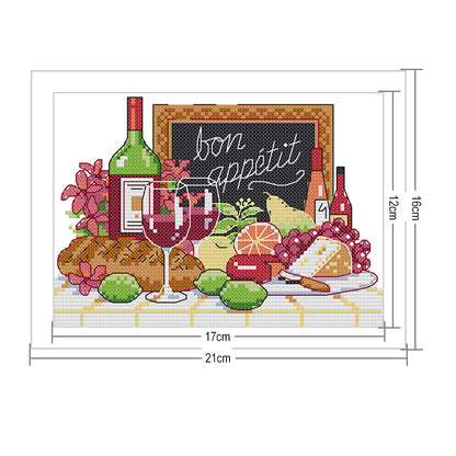 Wine - 14CT Stamped Cross Stitch 21*16CM