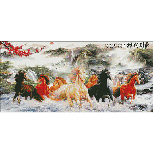 Running Horses - 14CT Stamped Cross Stitch 90 *46CM