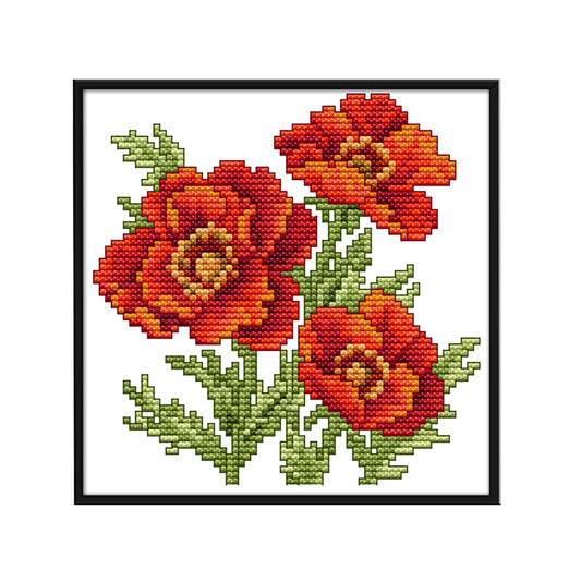 Red Flower - 14CT Stamped Cross Stitch 17*17CM
