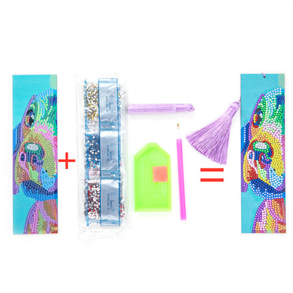 Special Shaped 5D DIY Cartoon Tassel Leather Art Diamond Painting Bookmark