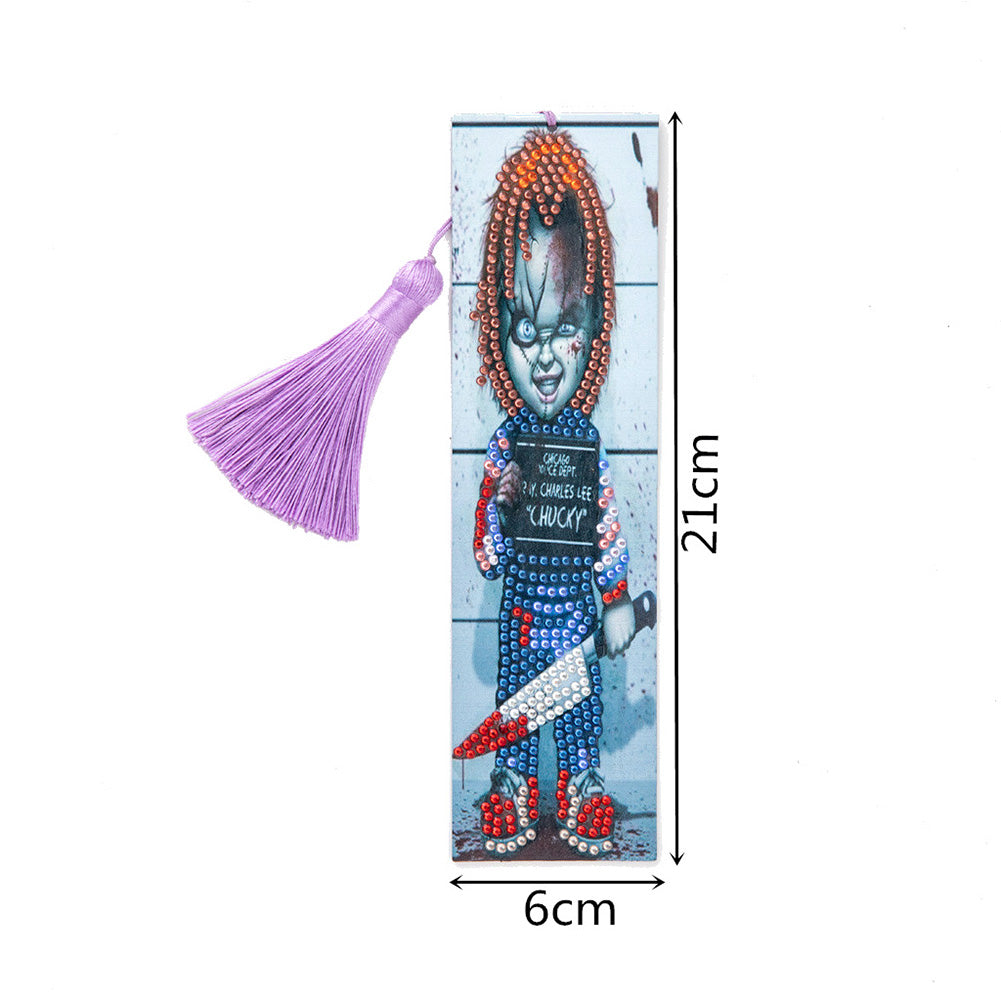 Special Shaped 5D DIY Cartoon Tassel Leather Art Diamond Painting Bookmark