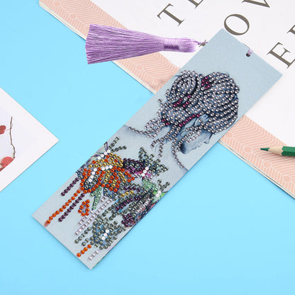 Special Shaped 5D DIY Cartoon Tassel Leather Art Diamond Painting Bookmark