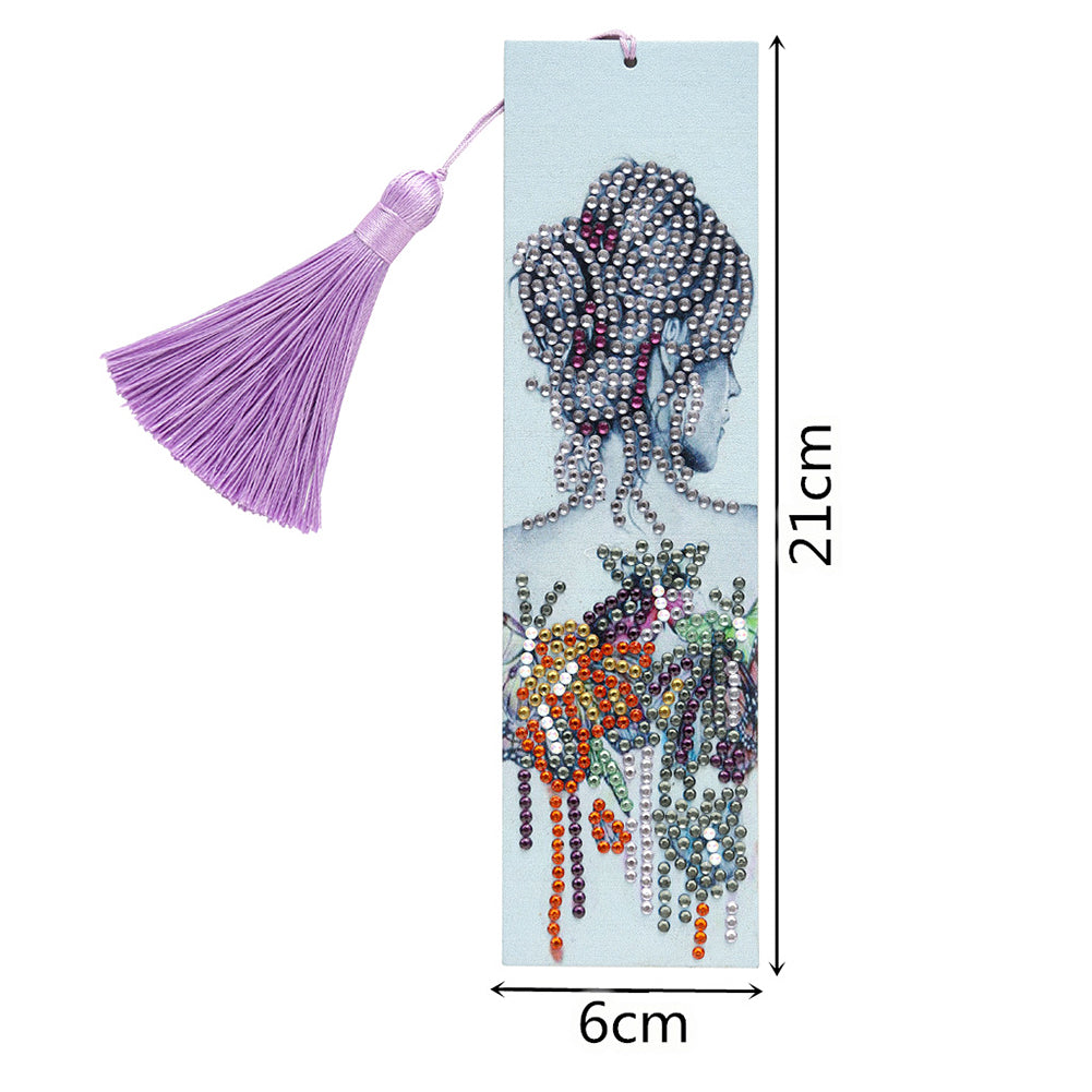 Special Shaped 5D DIY Cartoon Tassel Leather Art Diamond Painting Bookmark