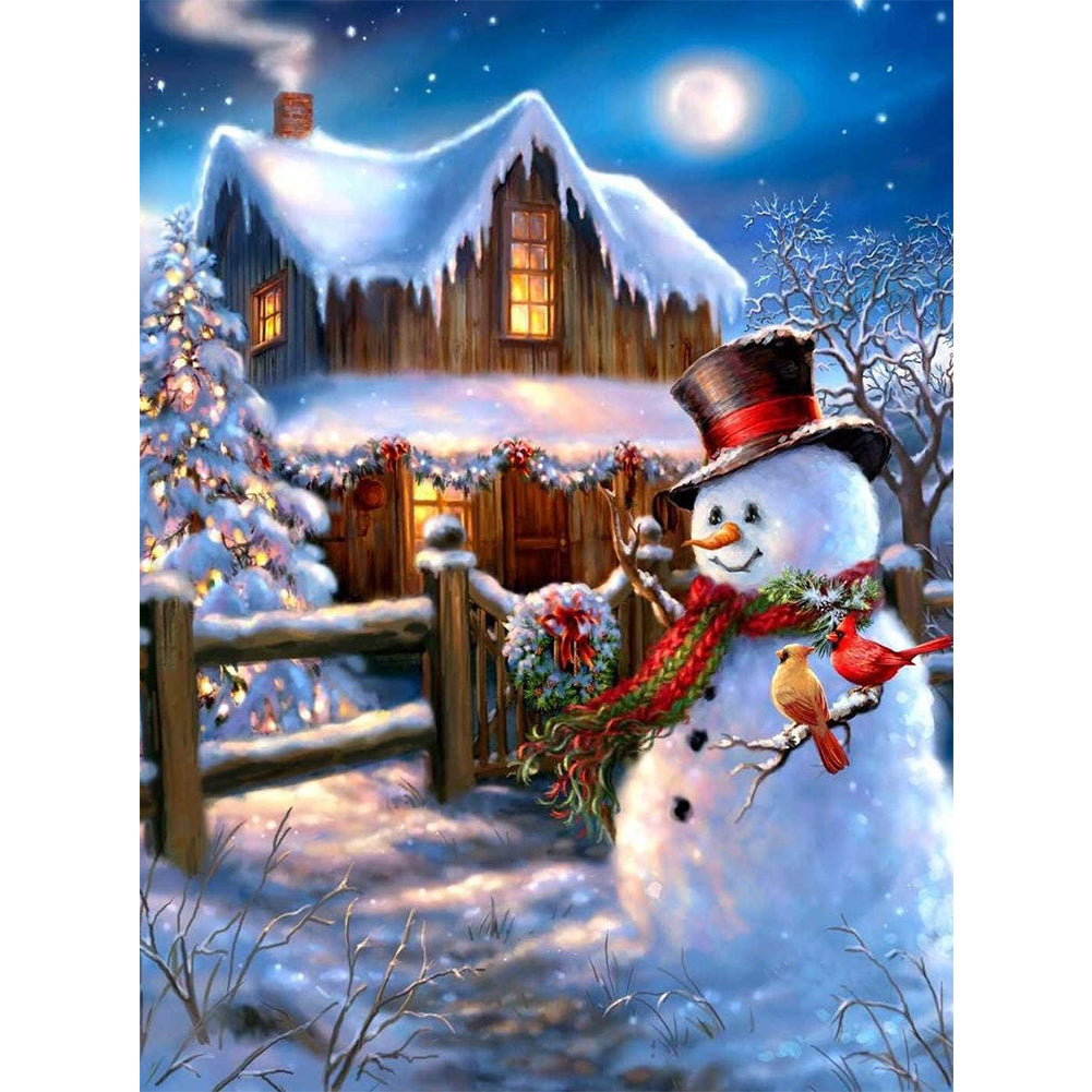 Snowman Cabin - Full Round Drill Diamond Painting 30*40CM