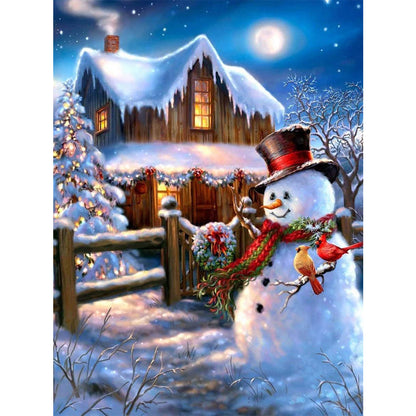 Snowman Cabin - Full Round Drill Diamond Painting 30*40CM