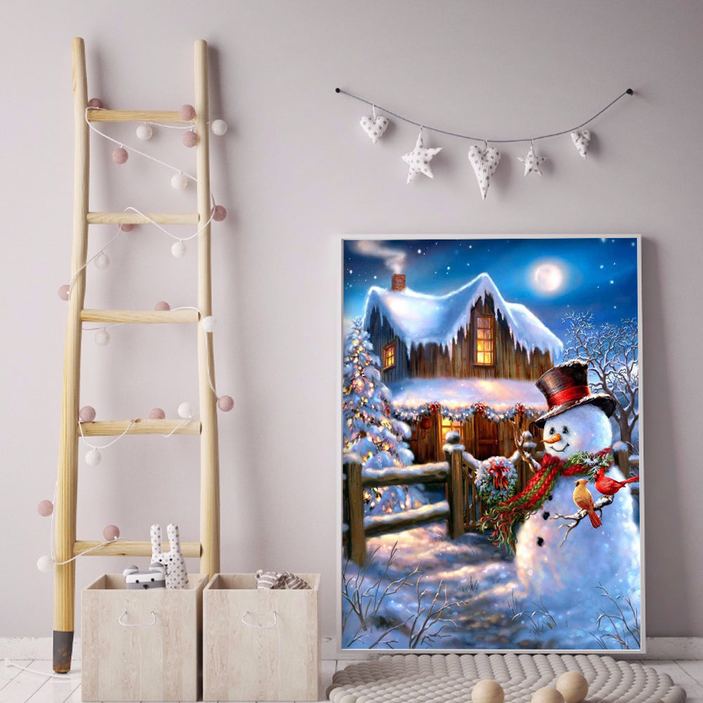 Snowman Cabin - Full Round Drill Diamond Painting 30*40CM