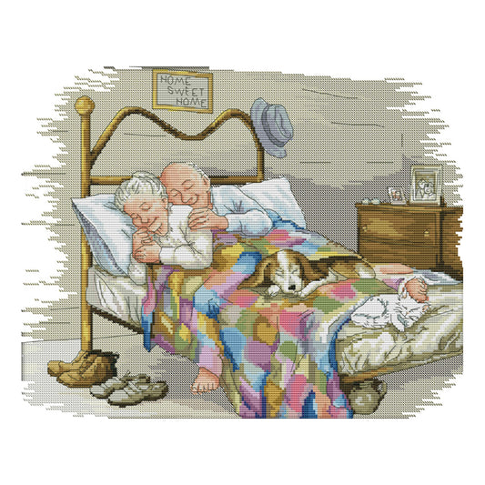 Old Couple - 14CT Stamped Cross Stitch 44 *36CM