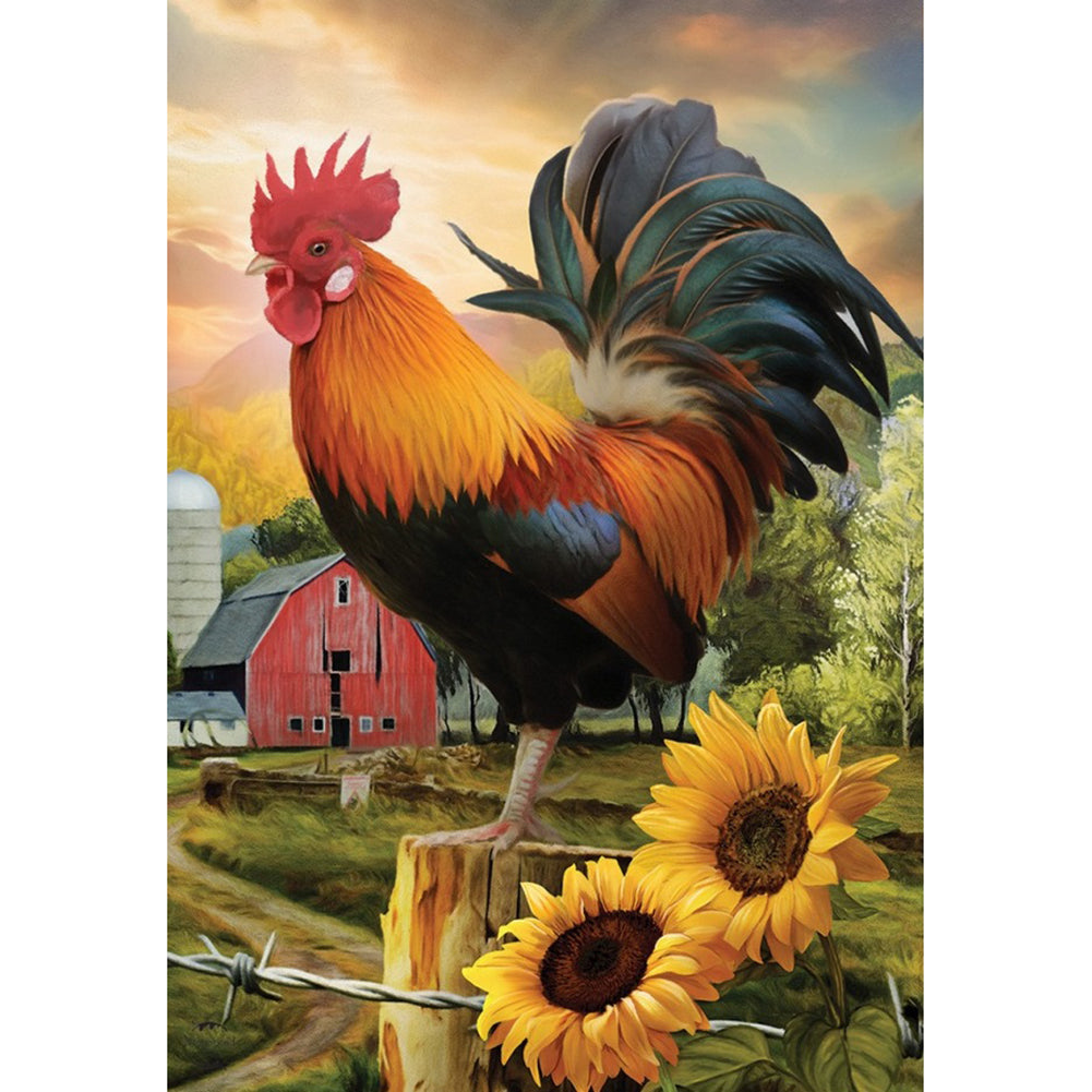 Rooster Sunflower - Full Round Drill Diamond Painting 30*40CM