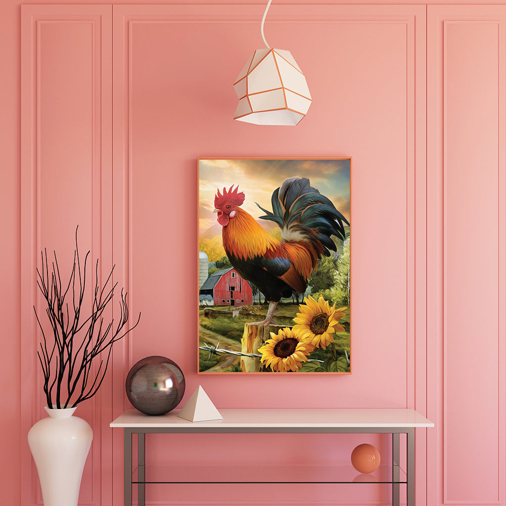 Rooster Sunflower - Full Round Drill Diamond Painting 30*40CM