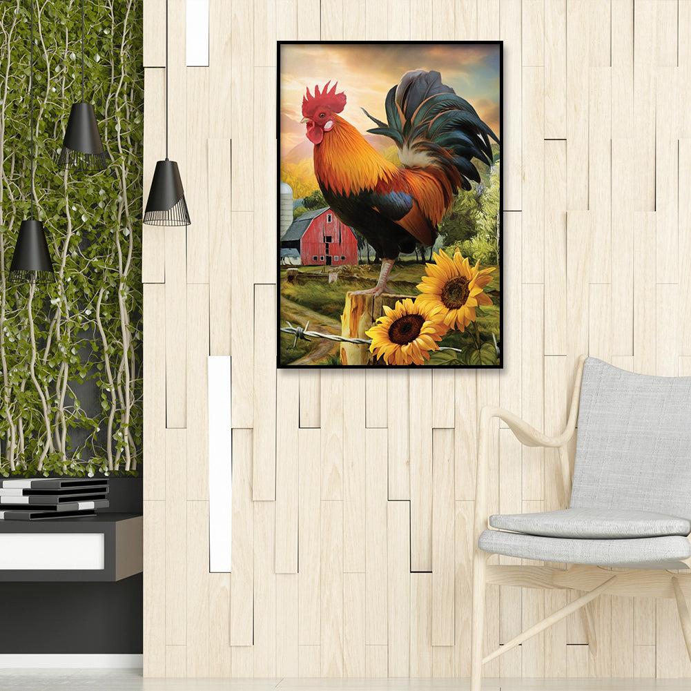 Rooster Sunflower - Full Round Drill Diamond Painting 30*40CM