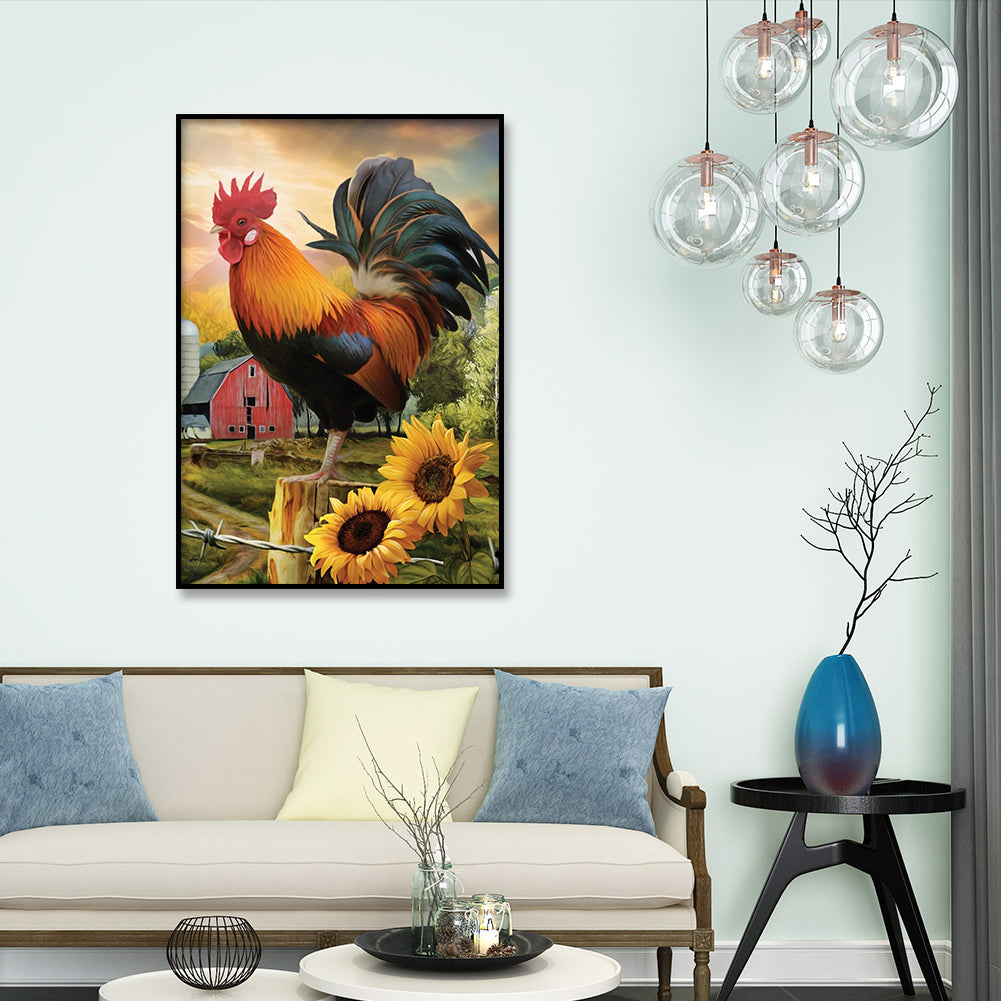 Rooster Sunflower - Full Round Drill Diamond Painting 30*40CM