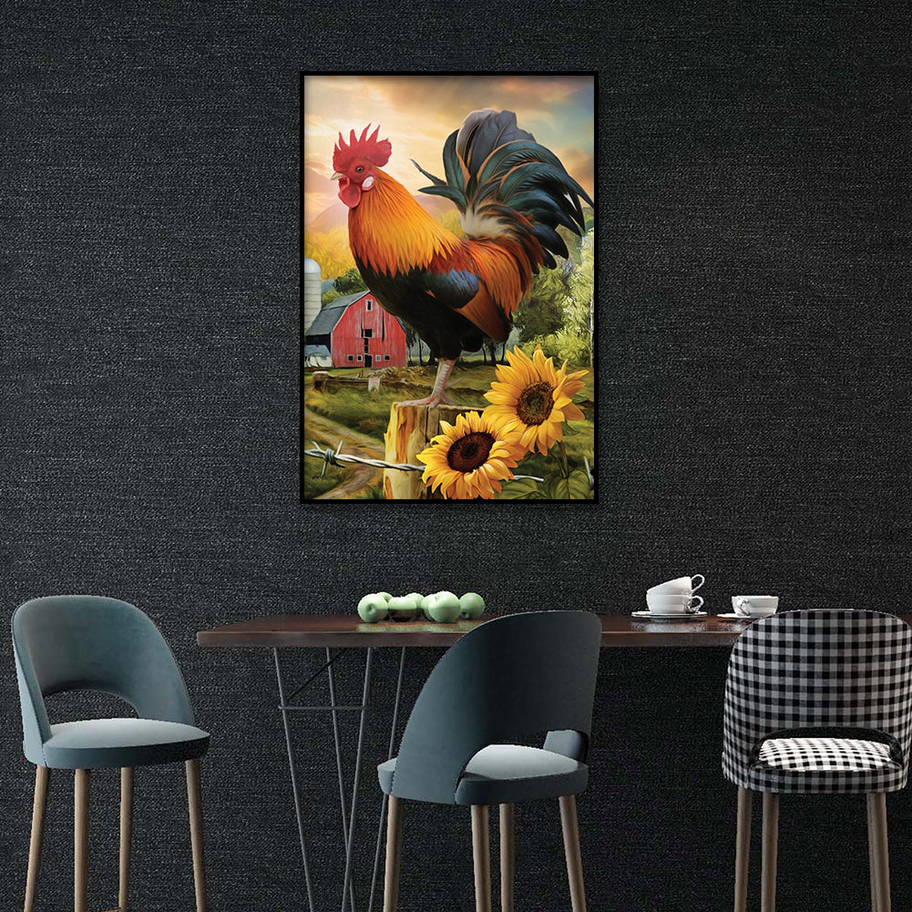 Rooster Sunflower - Full Round Drill Diamond Painting 30*40CM