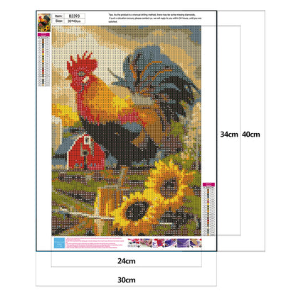 Rooster Sunflower - Full Round Drill Diamond Painting 30*40CM