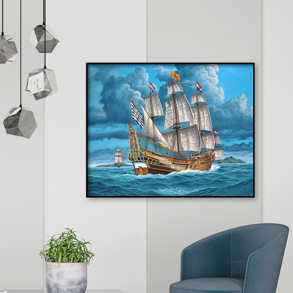 Boat - Full Round Drill Diamond Painting 40*30CM