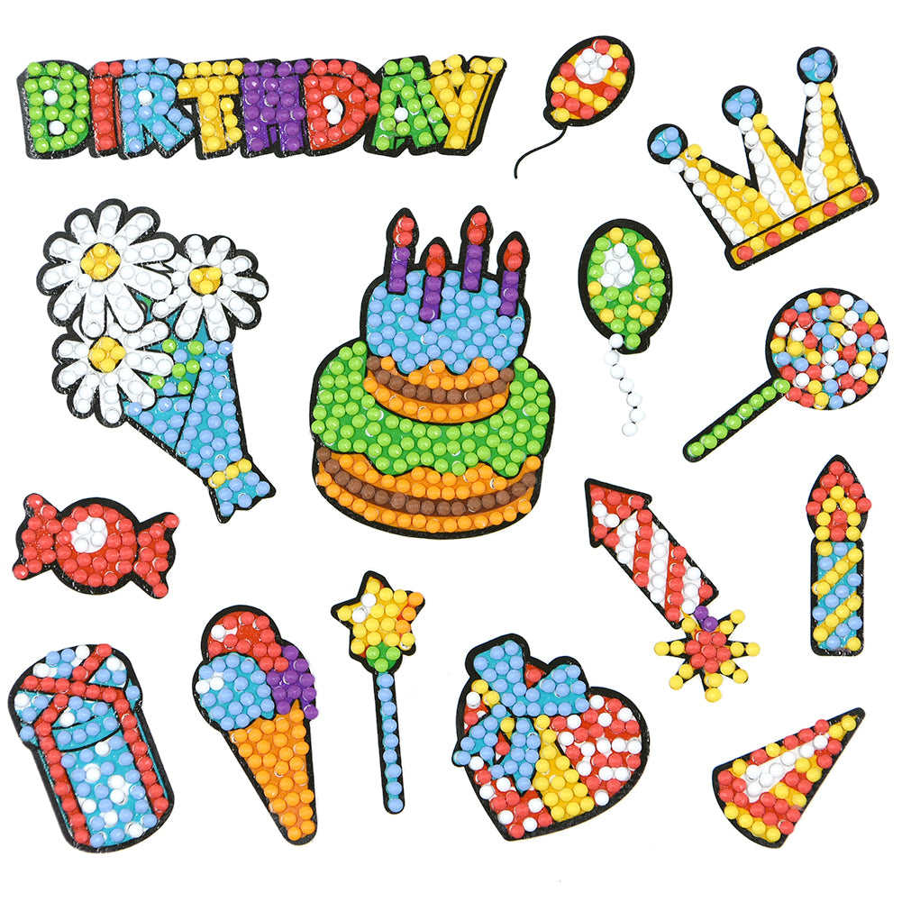 14pcs Kids Toy Stickers DIY Round Drill Diamond Painting Birthday Cake Set