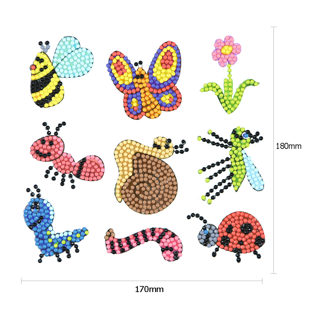 9pcs DIY Round Drill Diamond Painting Insect Animals Set Kids Toy Stickers