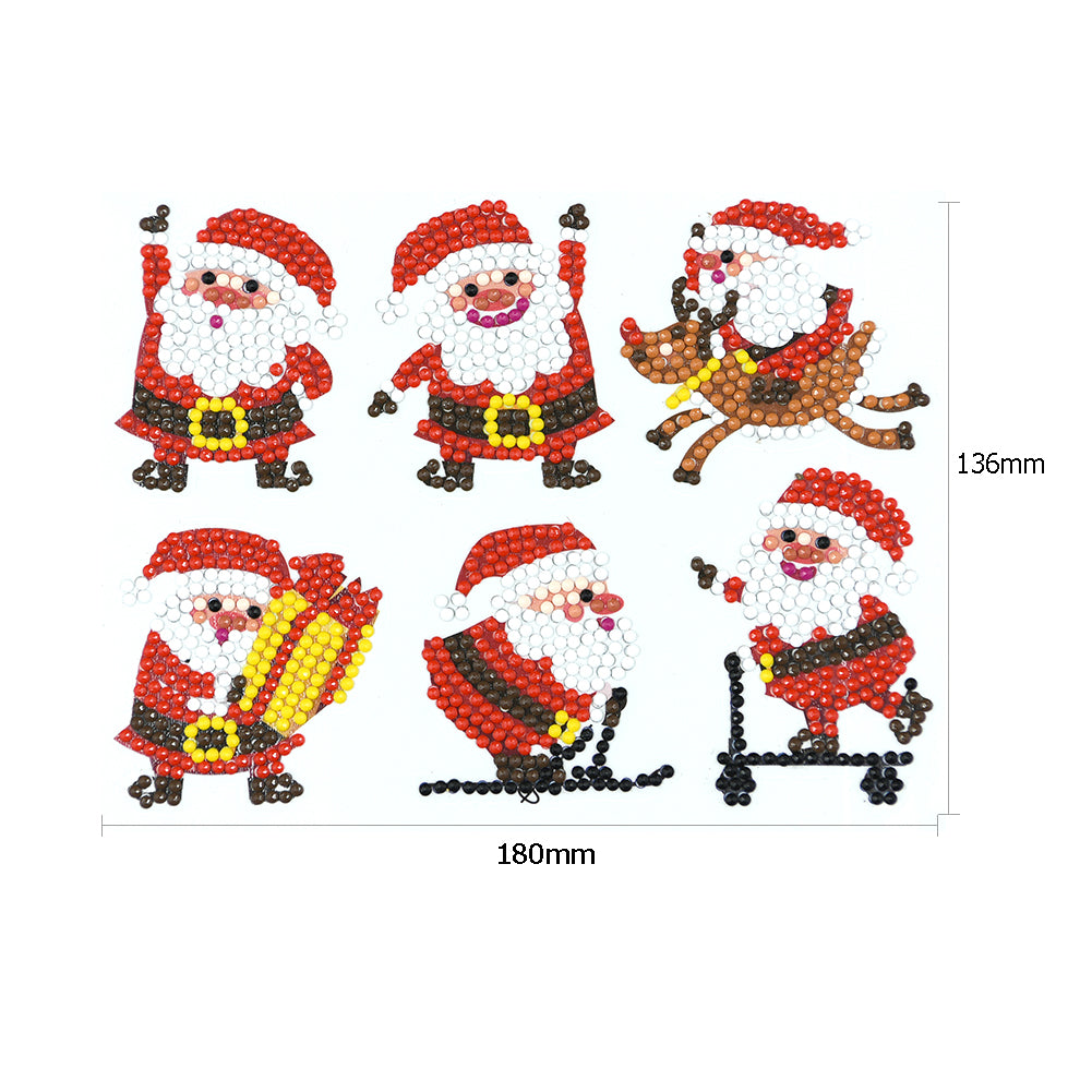 6pcs Adhesive Stickers DIY Round Christmas Santa Claus Diamond Painting Kit