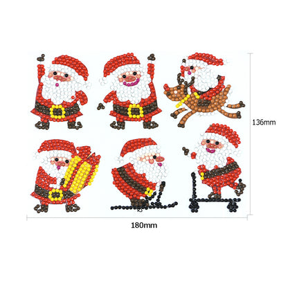 6pcs Adhesive Stickers DIY Round Christmas Santa Claus Diamond Painting Kit