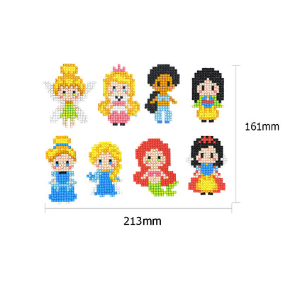 8pcs Diamond Painting Cartoon Princess Stickers Funny Toy Adhesive Decals