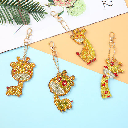 4pcs DIY Diamond Giraffe Keychain Full Special Shaped Drill Painting Kit