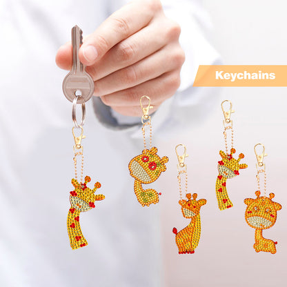 4pcs DIY Diamond Giraffe Keychain Full Special Shaped Drill Painting Kit