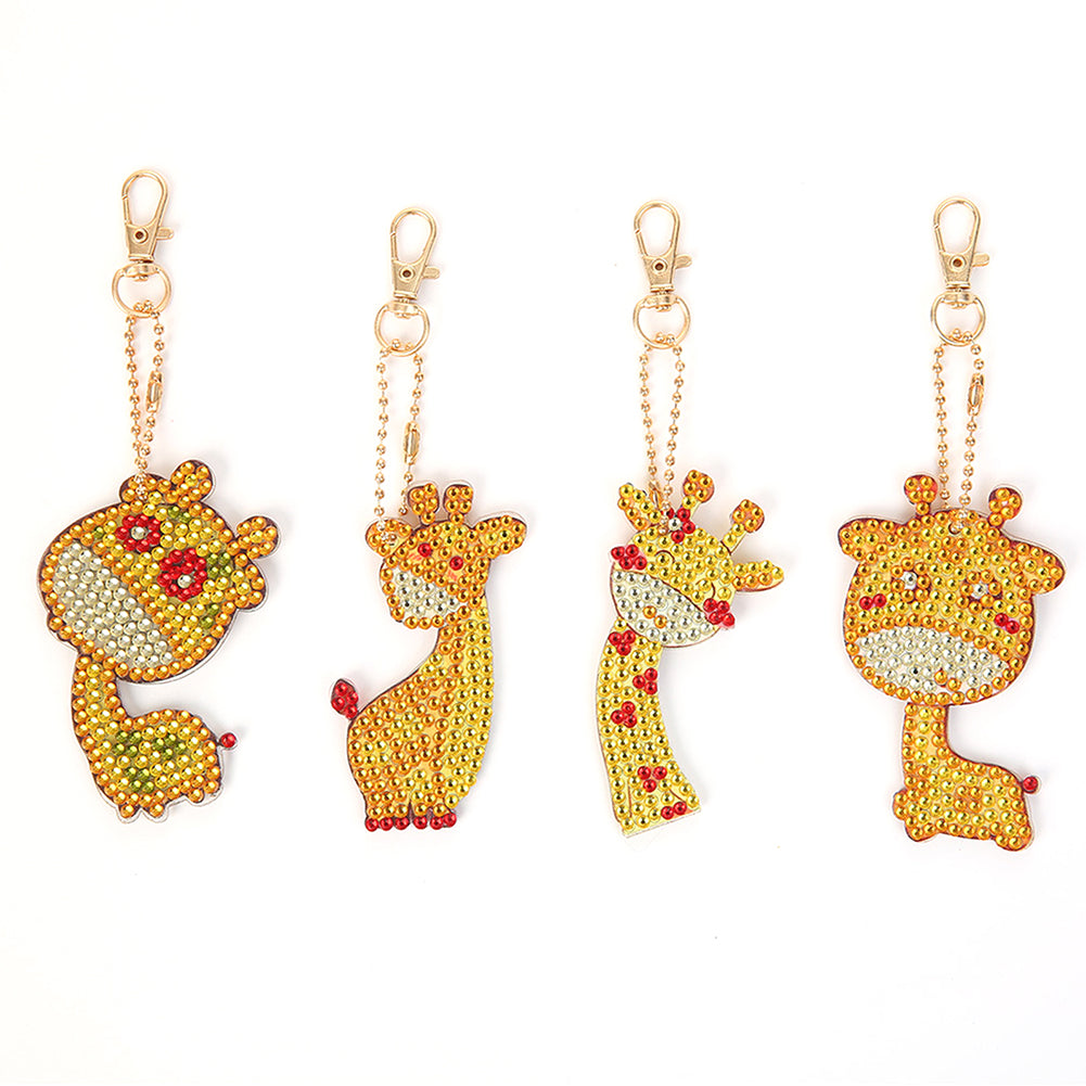 4pcs DIY Diamond Giraffe Keychain Full Special Shaped Drill Painting Kit