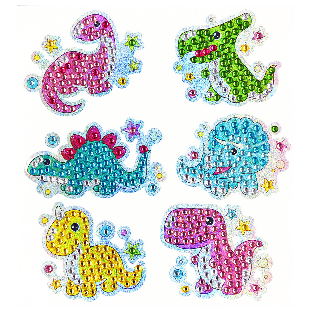 6pcs Diamond Set Art Round Drill Dinosaur World Sticker DIY Painting Decal