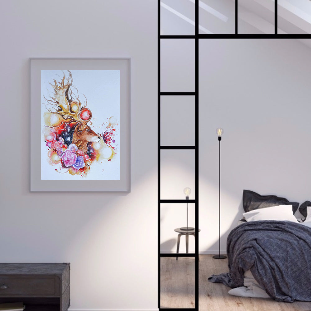 Flowers And Elk 30*40CM(Canvas) Full Round Drill Diamond Painting
