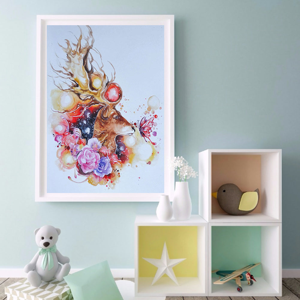 Flowers And Elk 30*40CM(Canvas) Full Round Drill Diamond Painting