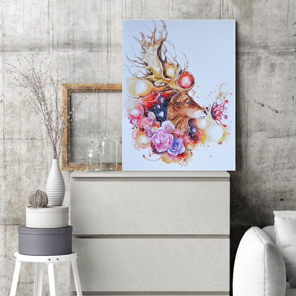 Flowers And Elk 30*40CM(Canvas) Full Round Drill Diamond Painting